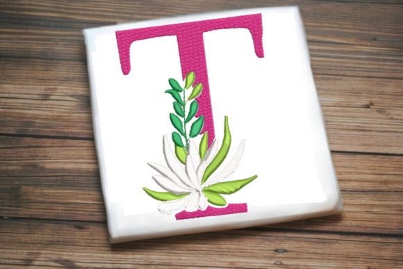 Elegant T Letter Greenery Monogram for Embroidery