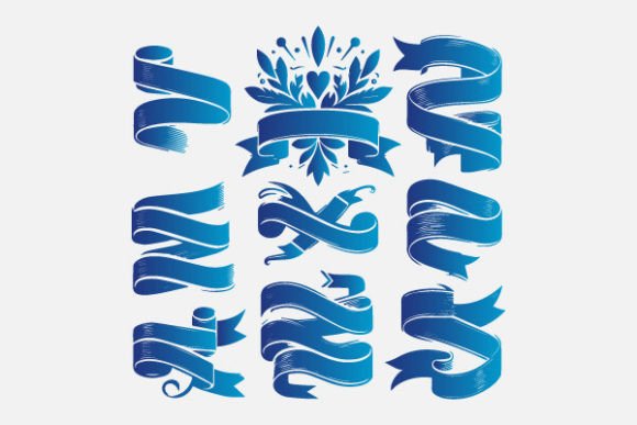 Elevating Brand Identity with Set Ribbons Flat Vector Handdrawn Modern Design Assets