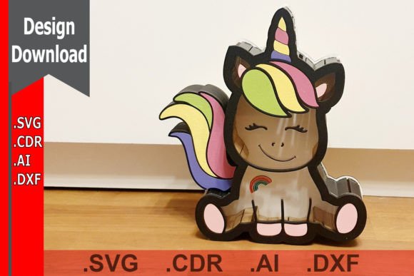 Unicorn Piggy Bank Laser Template