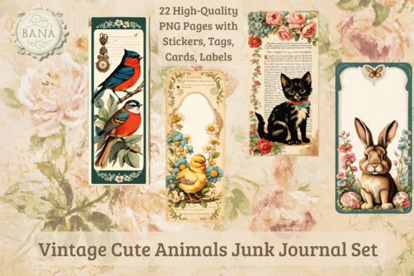 Vintage Cute Animals Junk Journal Set
